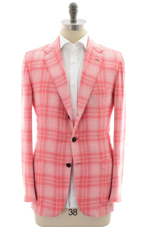 Kiton Pink Plaid Cashmere Sport Coat