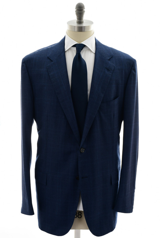 Kiton Blue Plaid Wool 14 Micron Suit
