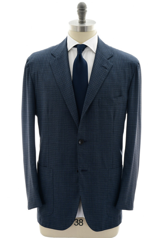 Kiton Blue Check 100% Wool 14 Micron 180's Suit