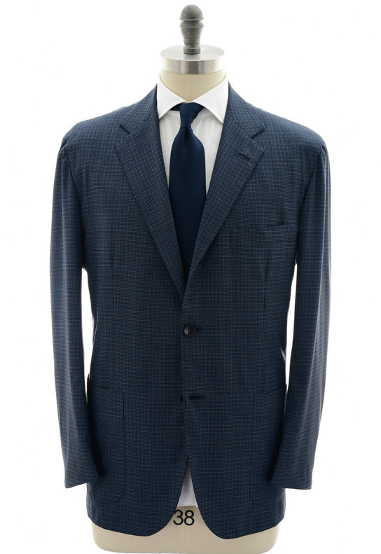 Kiton Blue Check 100% Wool 14 Micron 180's Suit