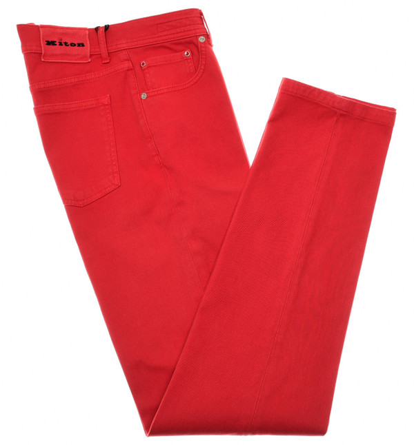 Kiton Red Cotton Stretch 5 Pocket Jeans