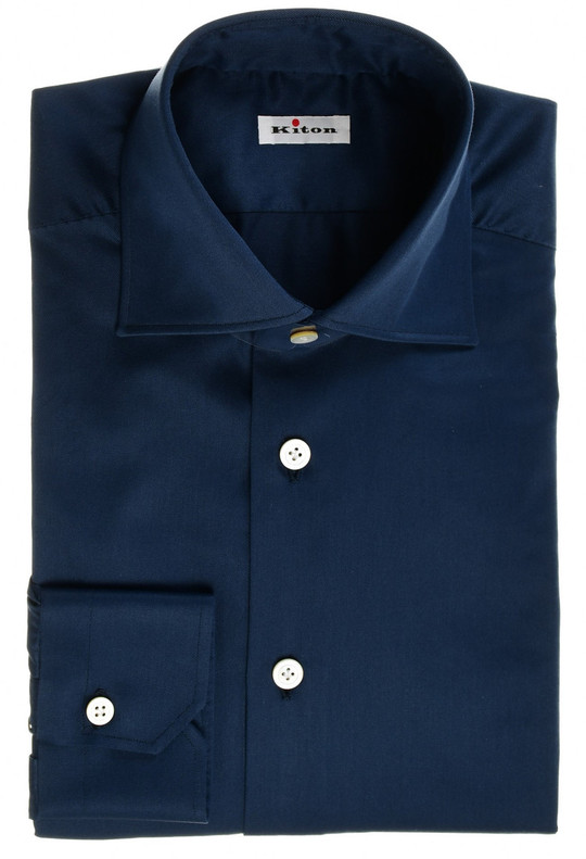 Kiton Steel Blue Fine Twill Cotton Dress Shirt
