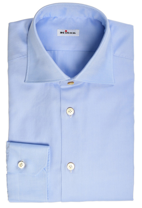 Kiton Light Blue Fancy Woven Cotton Dress Shirt