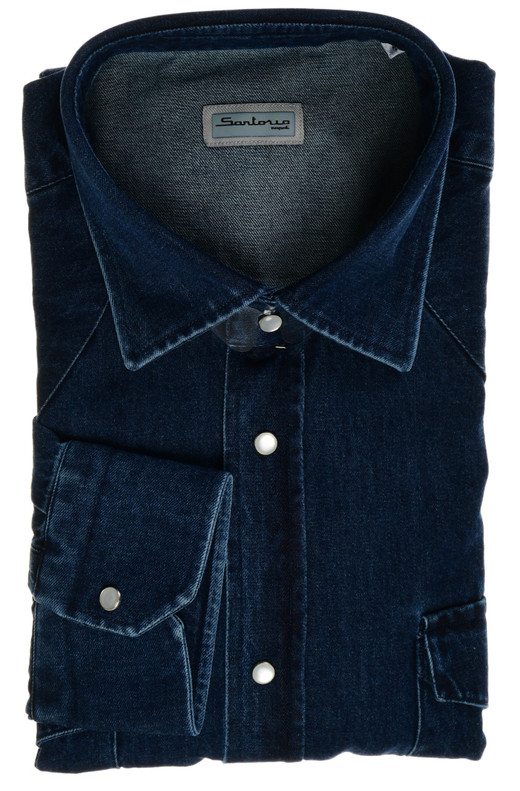 Sartorio Dark Blue Cotton Western Denim Sport Shirt
