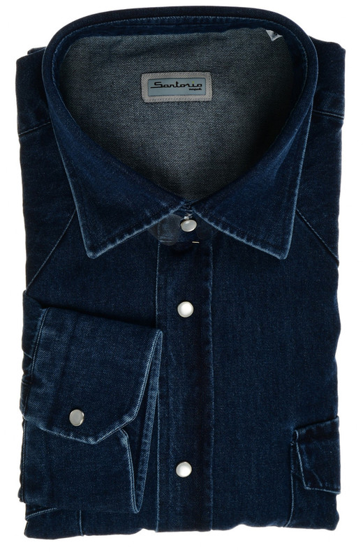 Sartorio Dark Blue Cotton Western Denim Sport Shirt