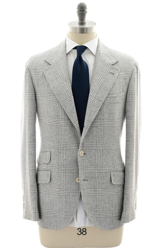 Brunello Cucinelli Gray Plaid Wool Silk Cashmere Suit