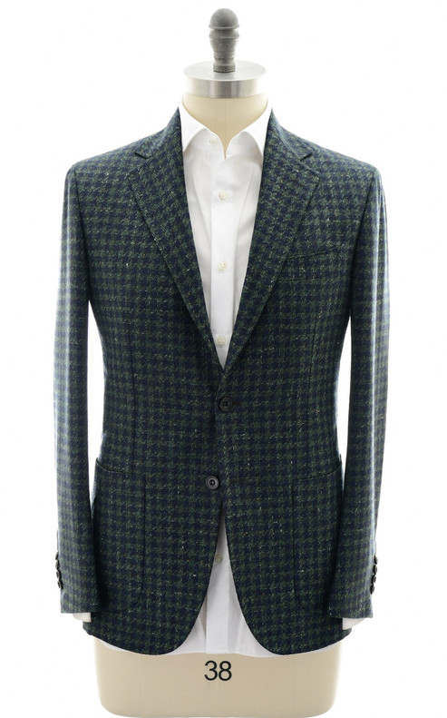 Sartorio Green Blue Check Wool Silk Polyamide Linen Sport Coat Sartorio Green Blue Check Wool Silk Polyamide Linen Sport Coat