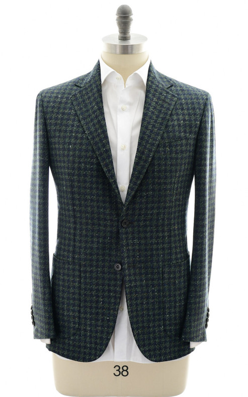 Sartorio Green Blue Check Wool Silk Polyamide Linen Sport Coat Sartorio Green Blue Check Wool Silk Polyamide Linen Sport Coat