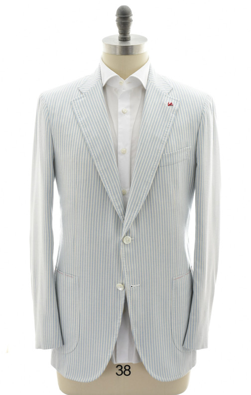 Isaia Blue Stripe Silk Cashmere Wool Sport Coat