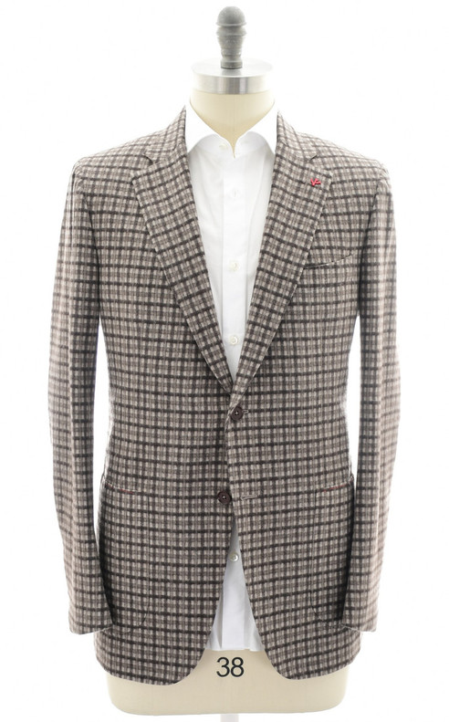 Isaia Brown Taupe Check Wool Cashmere Sport Coat Isaia Brown Taupe Check Wool Cashmere Sport Coat