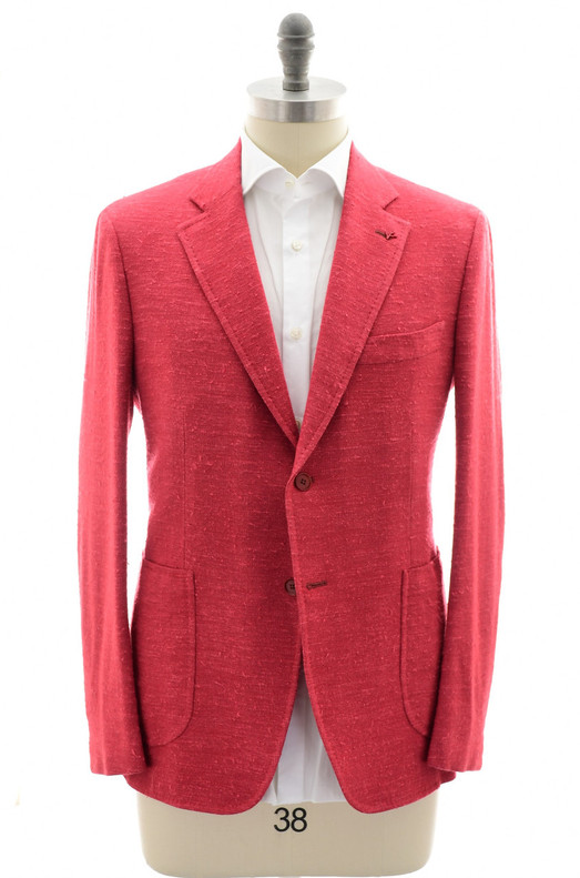 Isaia Coral Red Wool Silk Polyamide Elastane Sport Coat Isaia Coral Red Wool Silk Polyamide Elastane Sport Coat