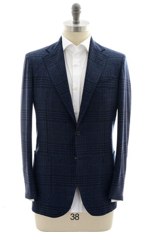 Sartorio Dark Blue Plaid Wool Cashmere Polyamide Elastane Sport Coat