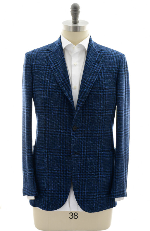 Sartorio Blue Plaid Wool Silk Polyamide Cotton Sport Coat