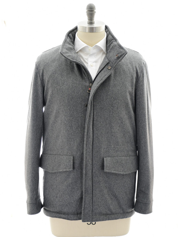 Kired Gray Cashmere Field Jacket Coat With Hidden Hood