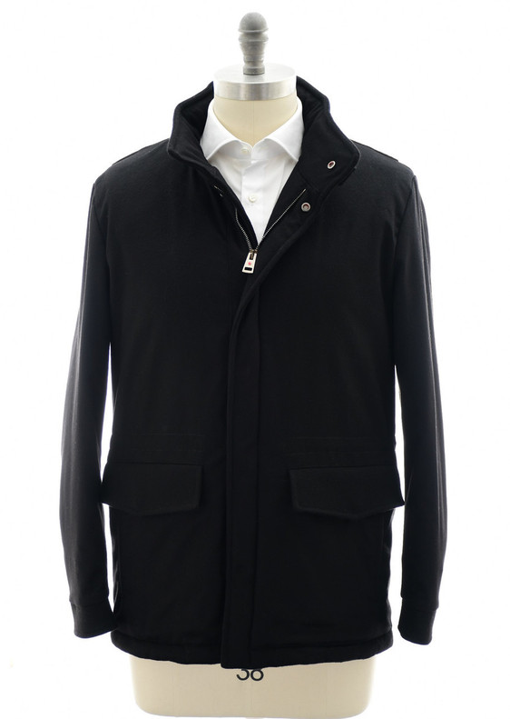Kired Black Cashmere Field Jacket Coat With Hidden Hood