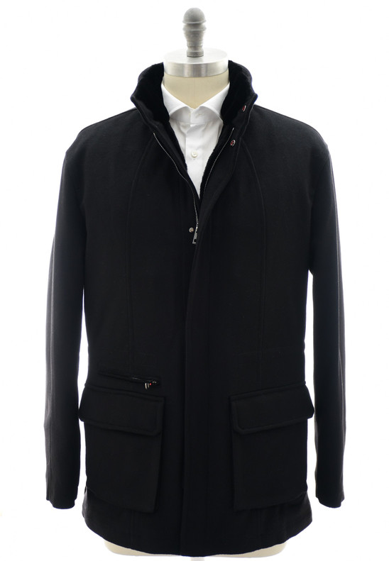 Kired Black Cashmere Mink Lined Overcoat