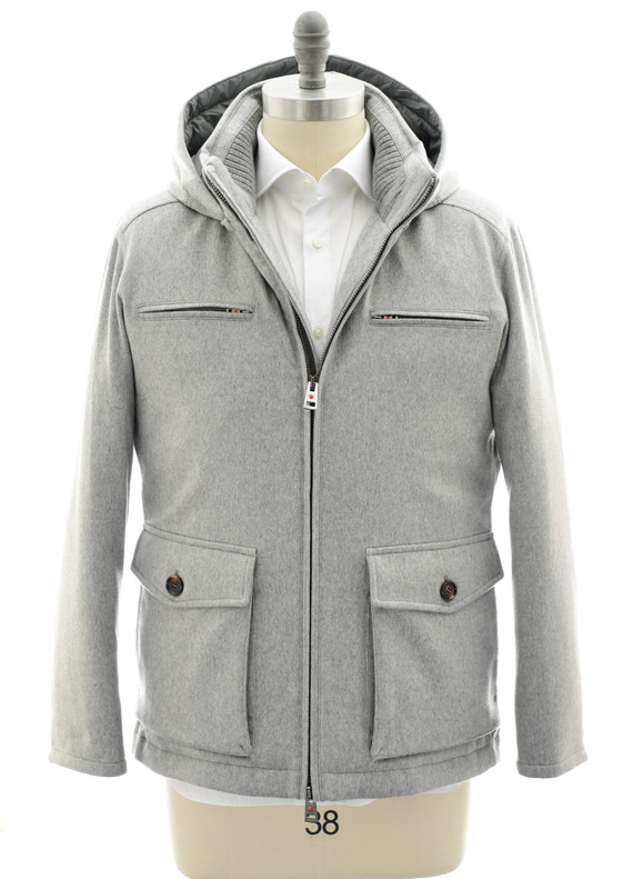 Kired Gray Cashmere Down Field Jacket Coat With Removable Hood