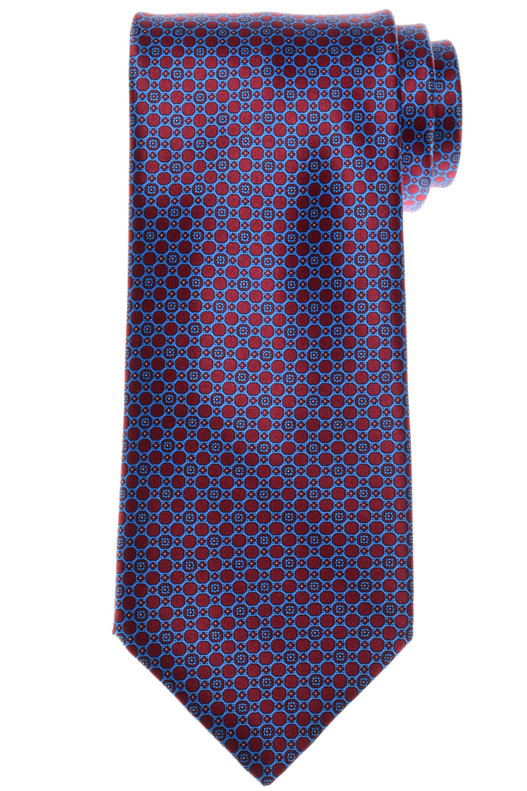 Stefano Ricci Blue Burgundy Geometric Hand Printed Silk Tie