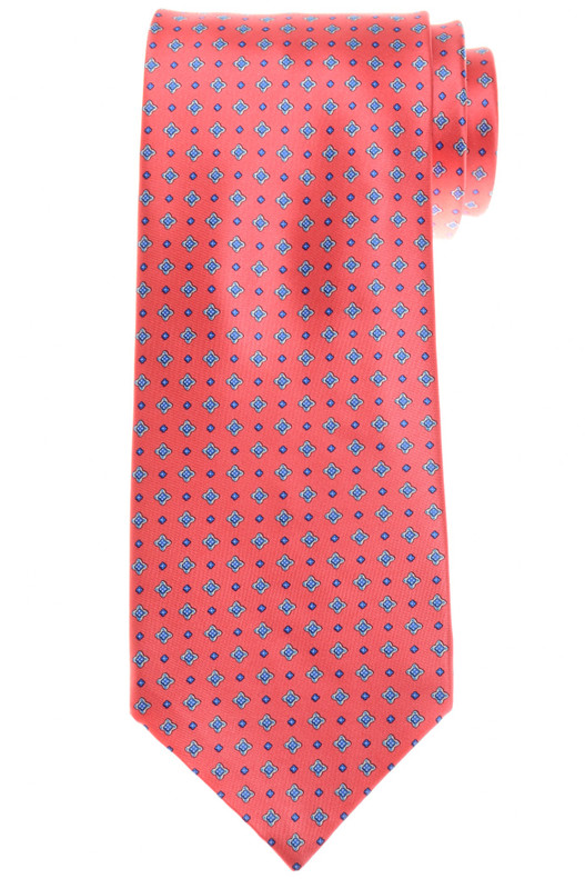 Stefano Ricci Pink Blue Geometric Hand Printed Silk Tie