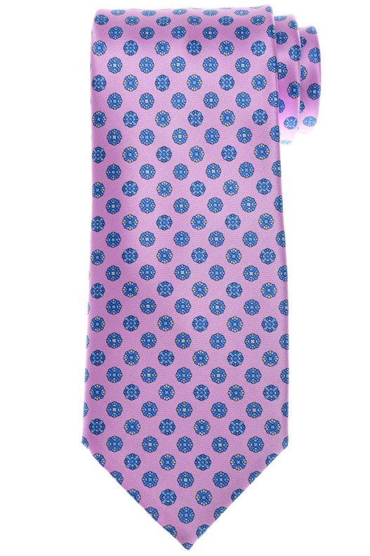 Stefano Ricci Purple Blue Medallion Hand Printed Silk Tie