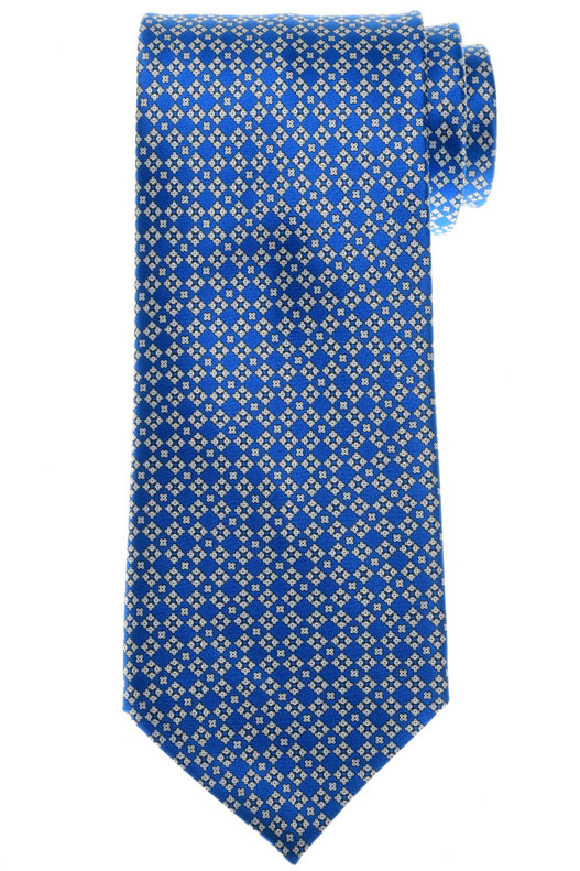 Stefano Ricci Blue Silver-Gray Geometric Hand Printed Silk Tie