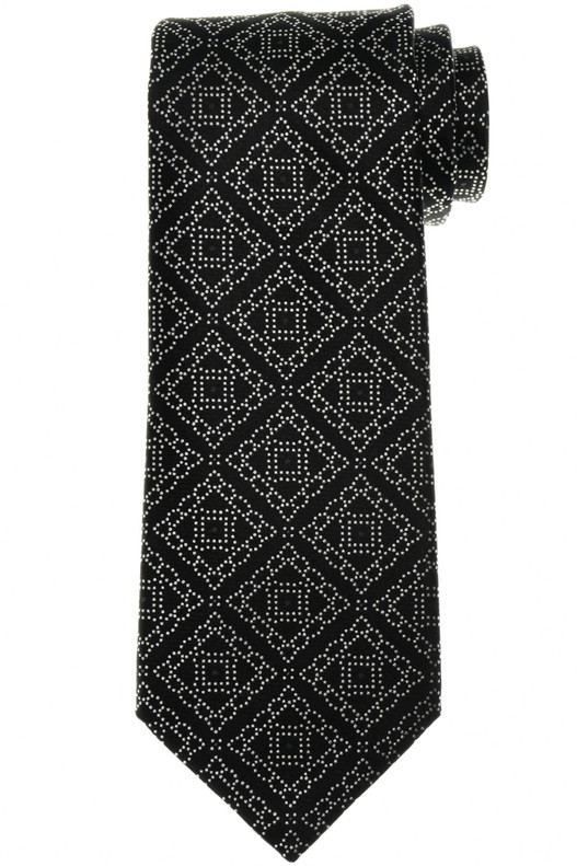 Stefano Ricci Luxury Black Silver Square Garden Motif Woven Silk Tie