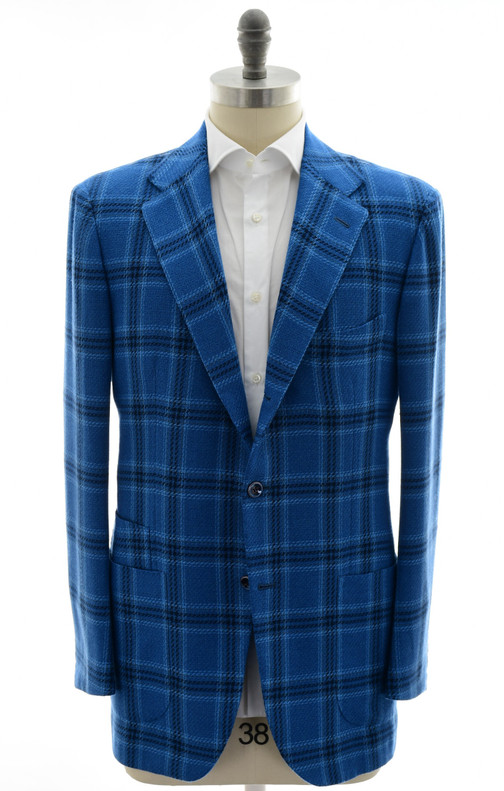Kiton Napoli Blue Plaid Cashmere Sport Coat