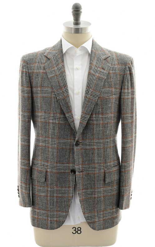 Kiton Napoli Brown Black Plaid Wool Silk Cotton Blend Sport Coat