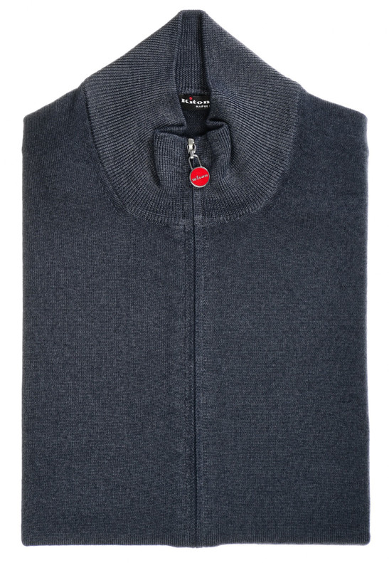 Kiton Napoli Blue-Gray Garment Dyed Wool Full Zip Sweater Cardigan