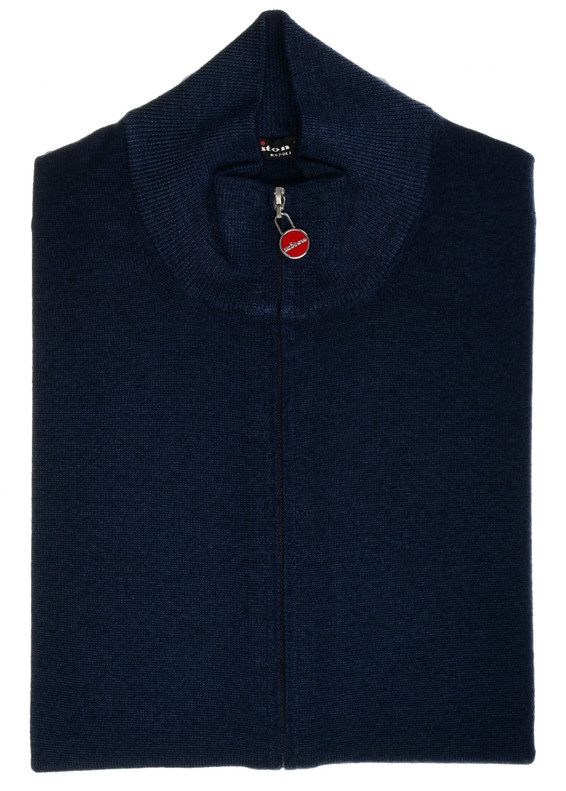 Kiton Napoli Blue Garment Dyed Wool Full Zip Sweater Cardigan