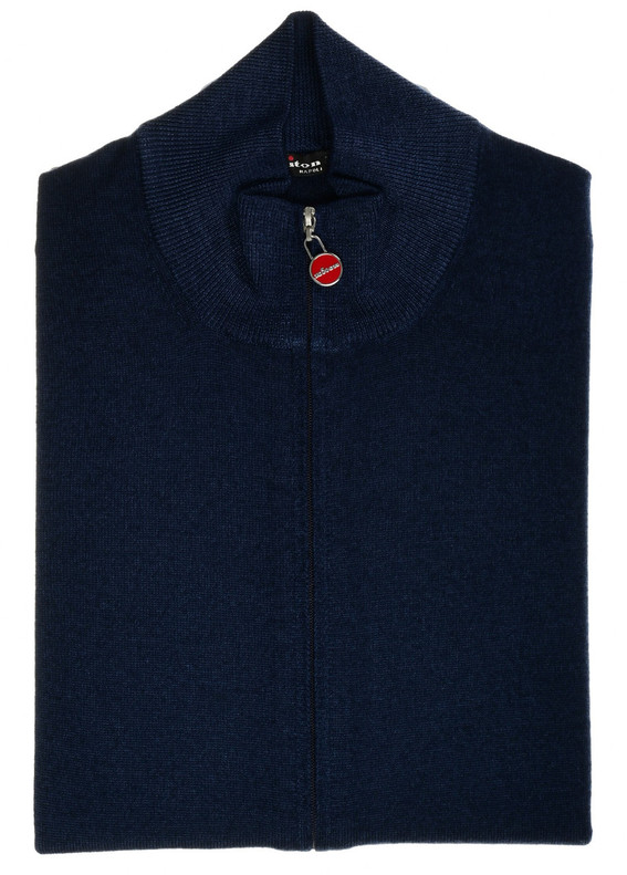 Kiton Napoli Blue Garment Dyed Wool Full Zip Sweater Cardigan