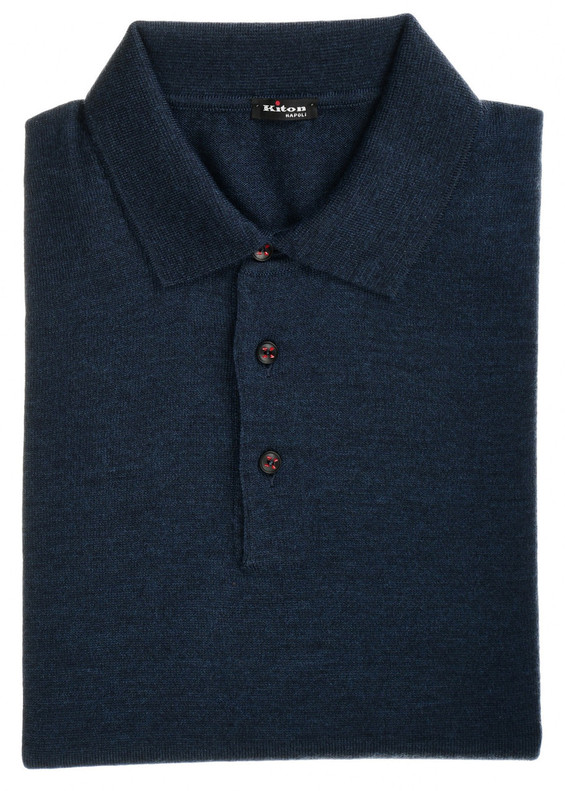 Kiton Napoli Blue Wool Polo Sweater