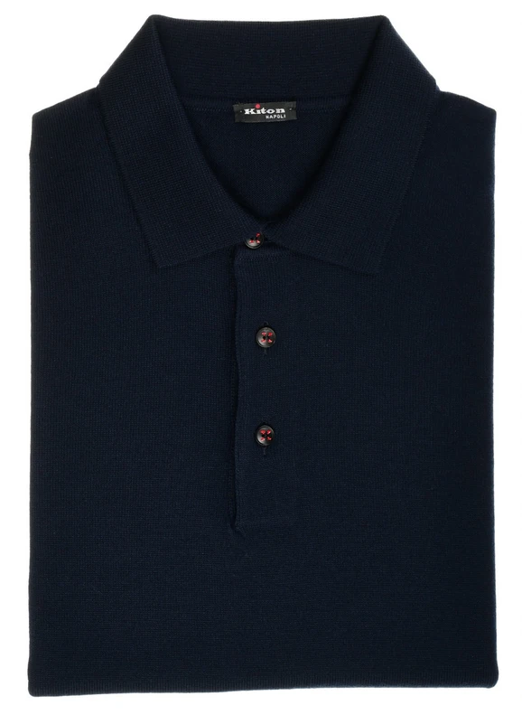 Kiton Napoli Dark Navy Blue Wool Polo Sweater
