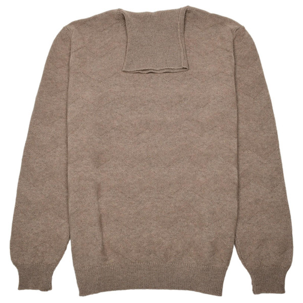 Kiton Napoli Brown Wool Chevron Turtleneck Sweater