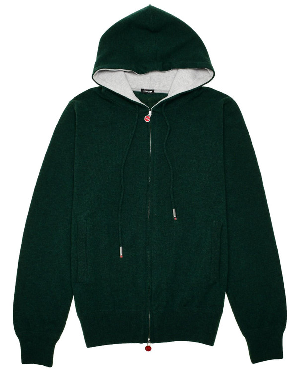 Kiton Napoli Green Cashmere Hoodie Full Zip Sweater