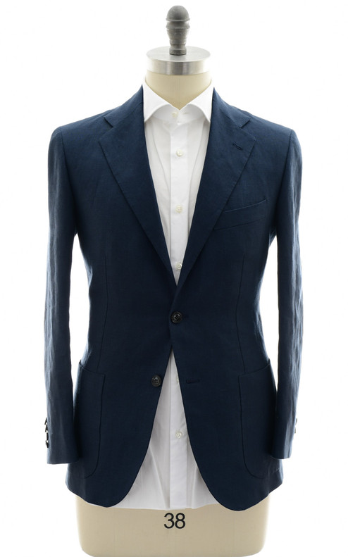 Kiton Napoli Dark Navy Blue Solid Linen Sport Coat