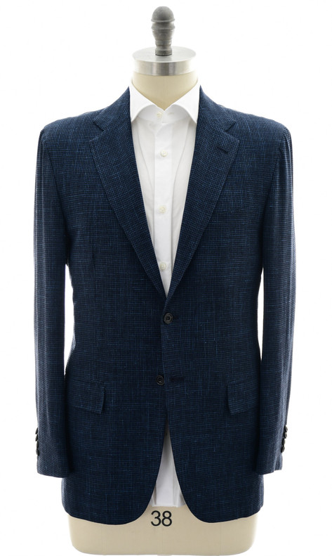 Kiton Napoli Blue Micro Wool Silk Linen Sport Coat