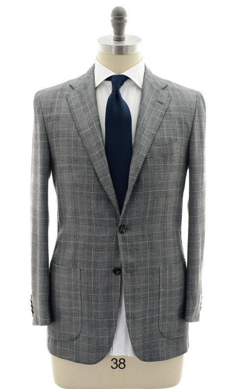 Kiton Napoli Gray Plaid Cashmere Silk Linen Suit