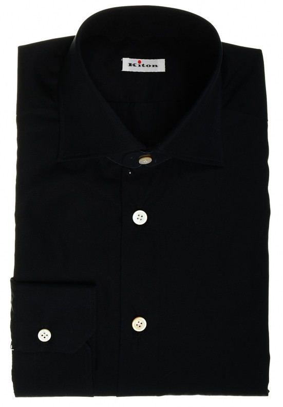 Kiton Black Cotton Poplin Dress Shirt