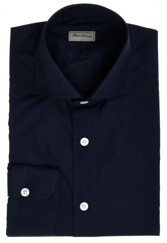 Sartorio Napoli Dark Navy Blue Superfine Poplin Cotton Dress Shirt