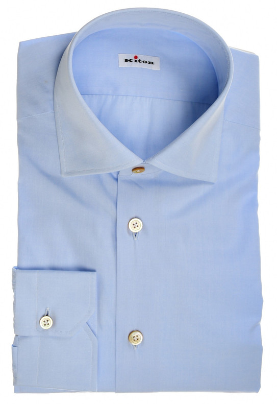 Kiton Napoli Blue Fine Cotton Men's Italian Dress Shirt
