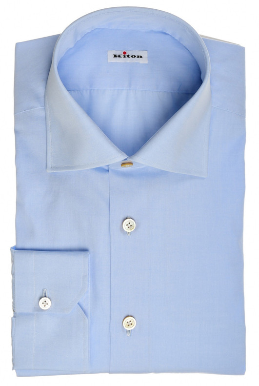Kiton Napoli Blue Fine Cotton Poplin Dress Shirt
