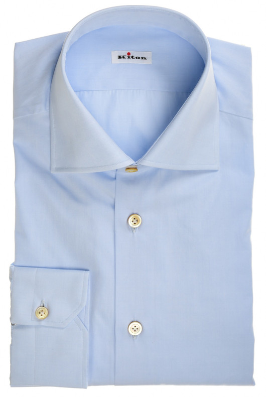Kiton Napoli Blue Fine Cotton Men's Italian Dress Shirt