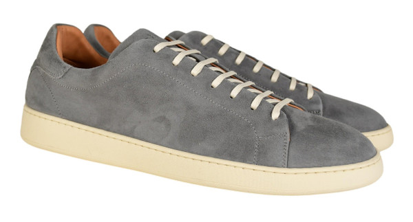 Kiton Napoli Gray Suede Leather Sneakers Shoes