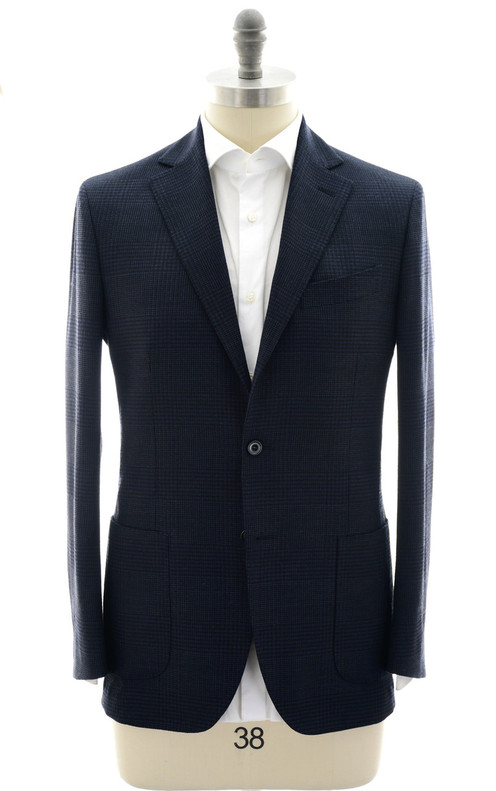 Sartorio Dark Blue Plaid Wool Stretch Sport Coat