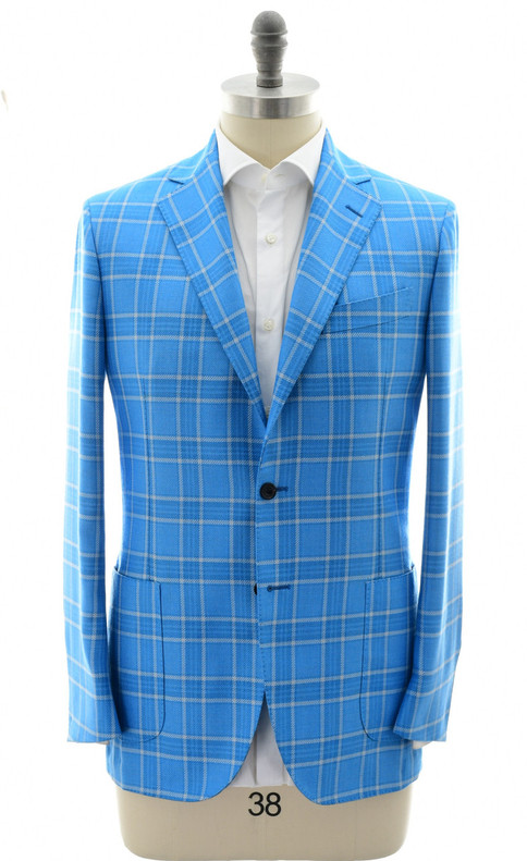 Sartorio Napoli Blue Plaid Cashmere Silk Sport Coat