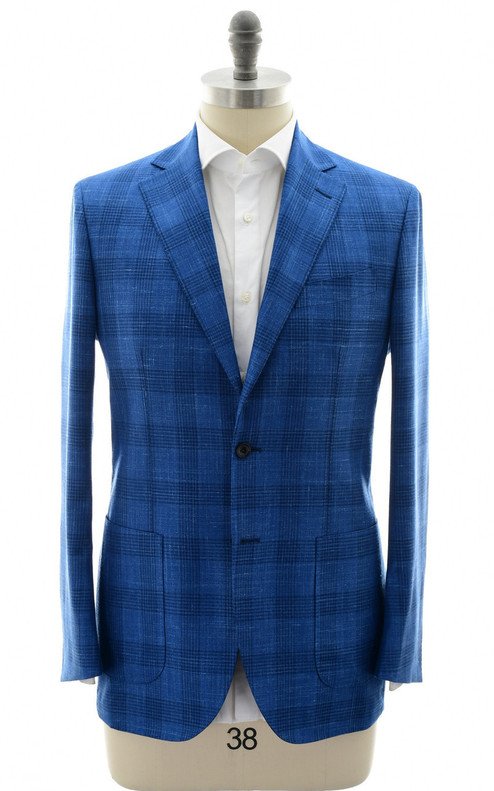 Sartorio Blue Plaid Wool Silk Linen Sport Coat
