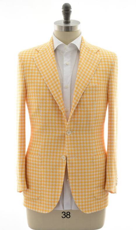 Sartorio Yellow White Check Silk Linen Cotton Sport Coat