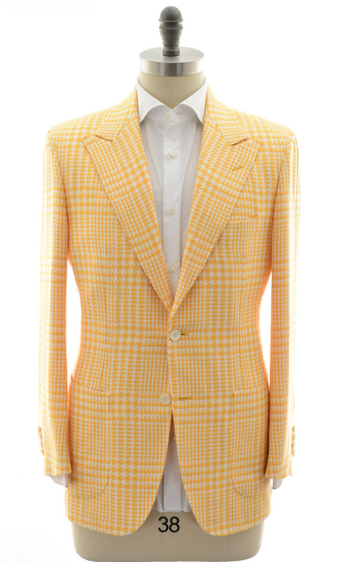 Sartorio Yellow White Plaid Silk Linen Cotton Sport Coat