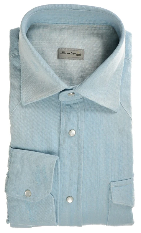 Sartorio Napoli Light Blue Cotton Texas Western Denim Sport Shirt
